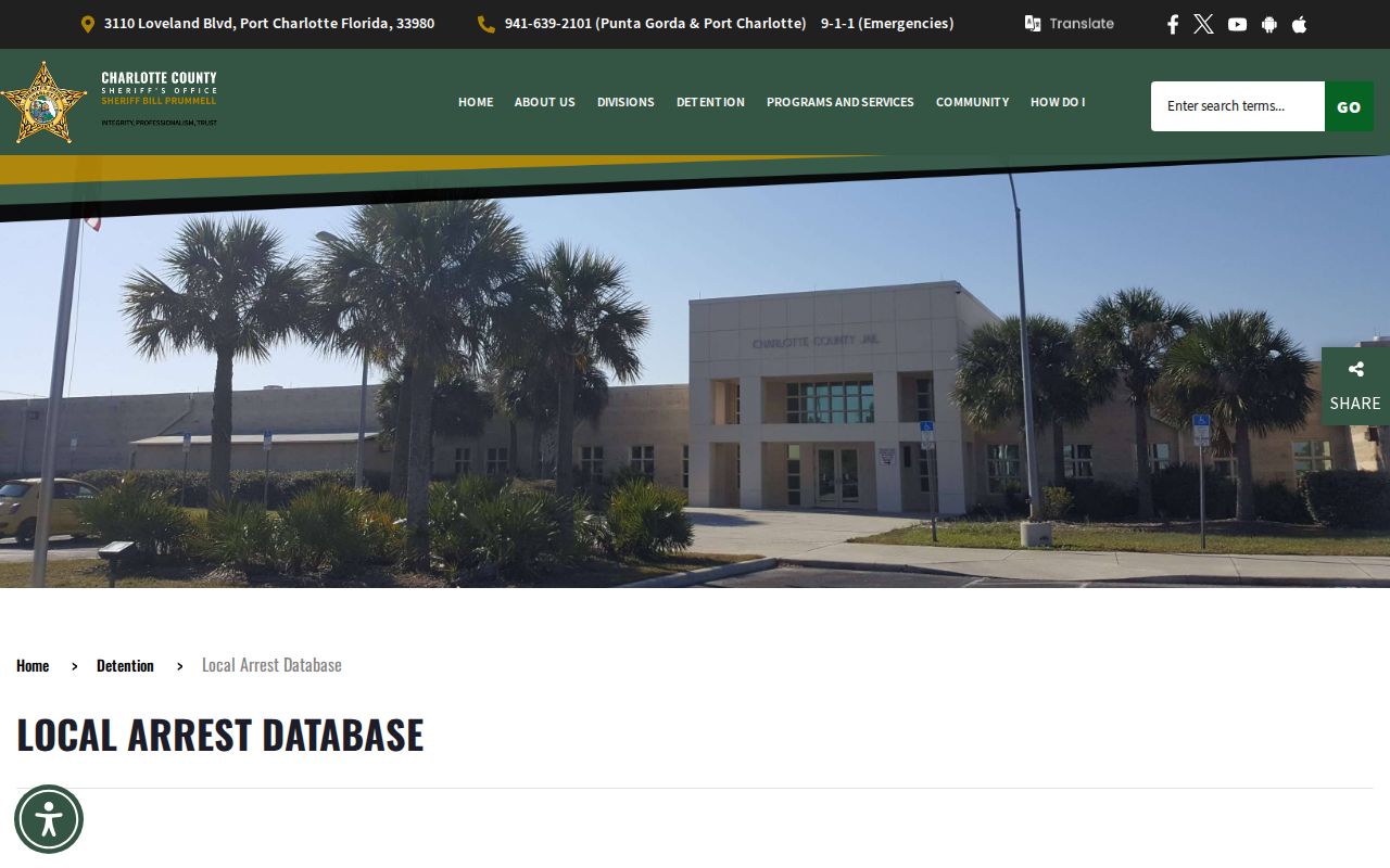 Charlotte County Jail roster and arrest database access